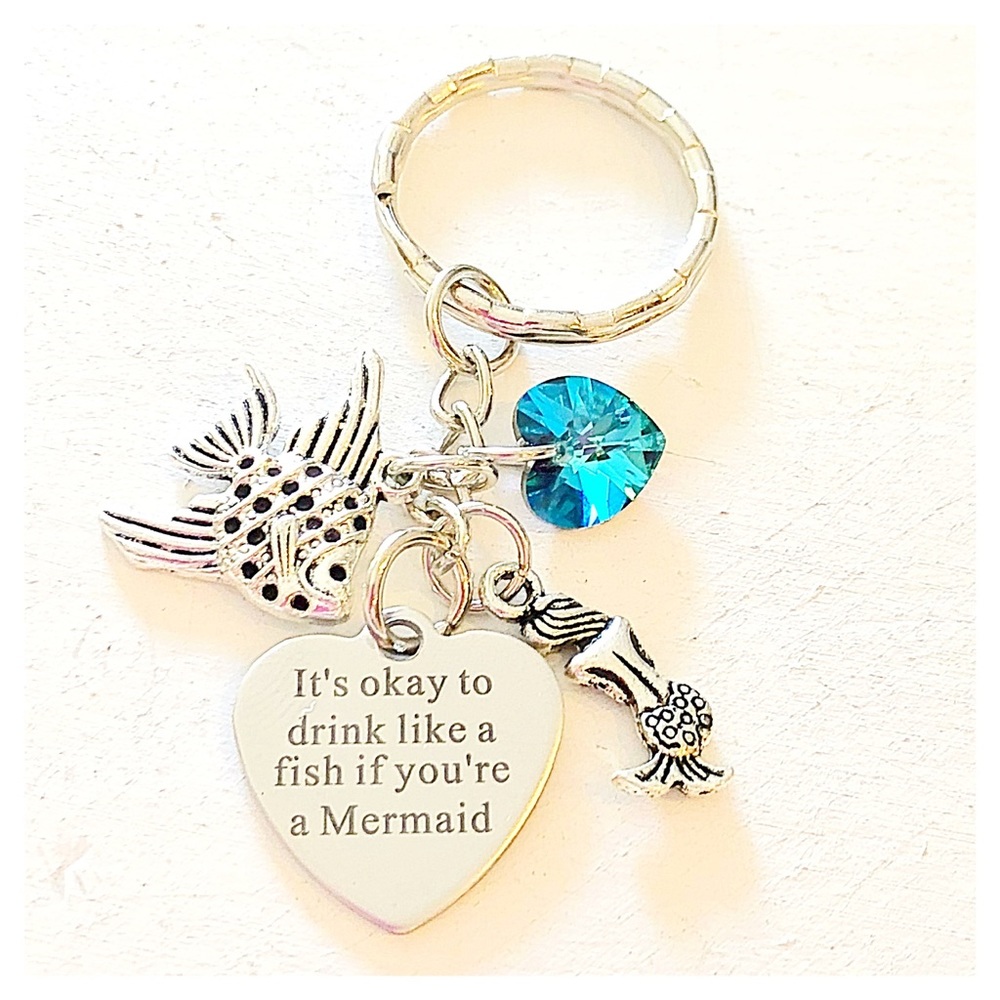 Personalized🐠Silver Charm Keychain Mermaid Theme
